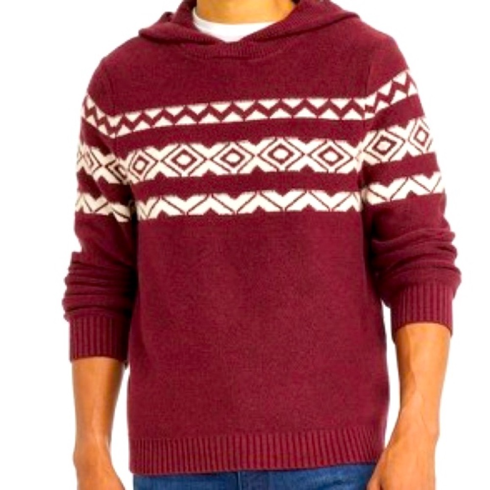 Unisex W Ribbed Hem Hooded Pullover Sweater Goodfellow & Co Burgundy NWT
